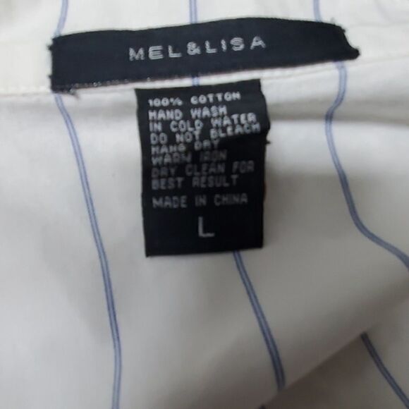 Mel & Lisa White Blue Stripe Shirt Size Large - Picture 6 of 7